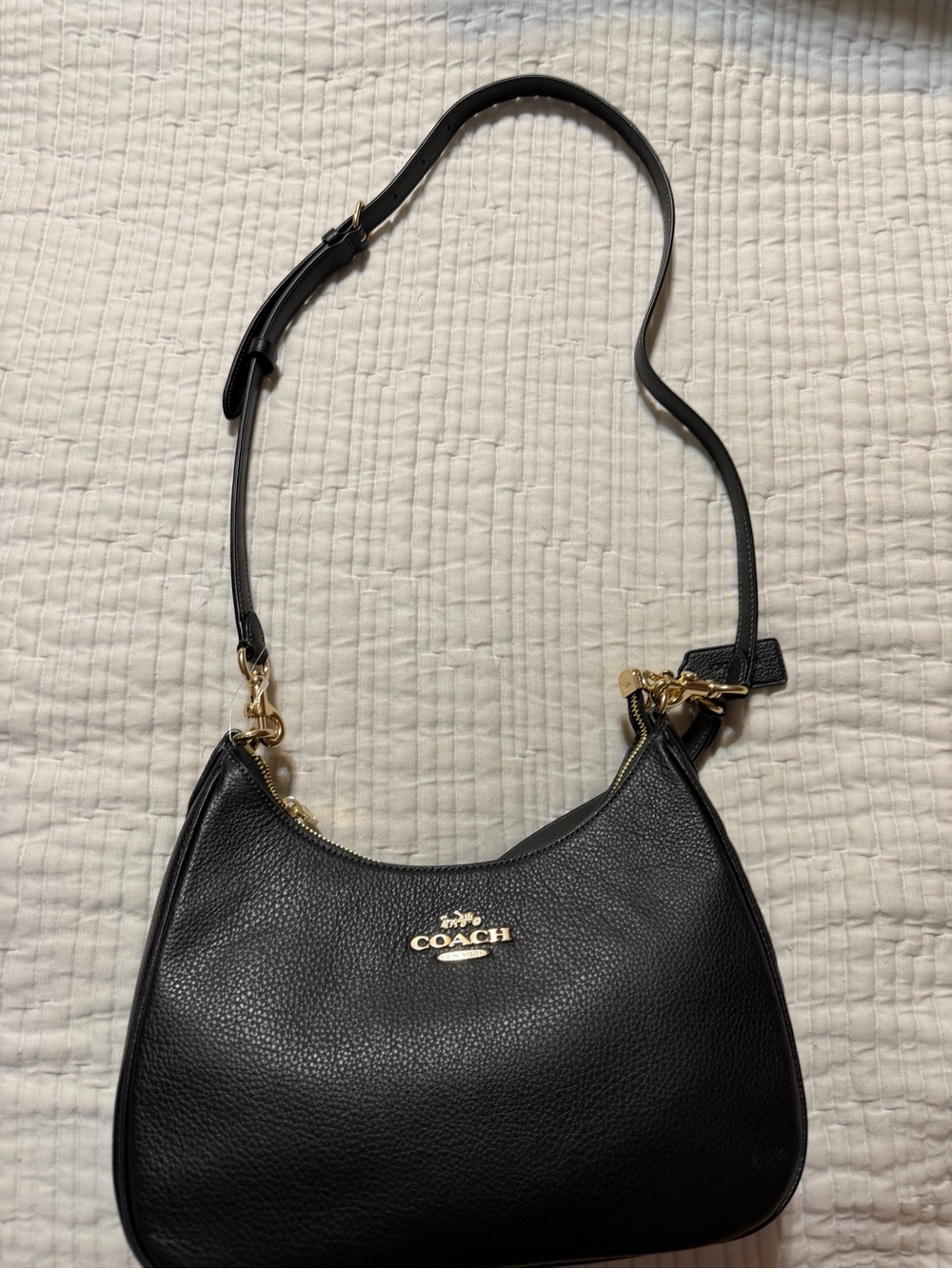 Teri Hobo Coach Black Pebbled Leather Shoulder Hobo with Gold Hardware